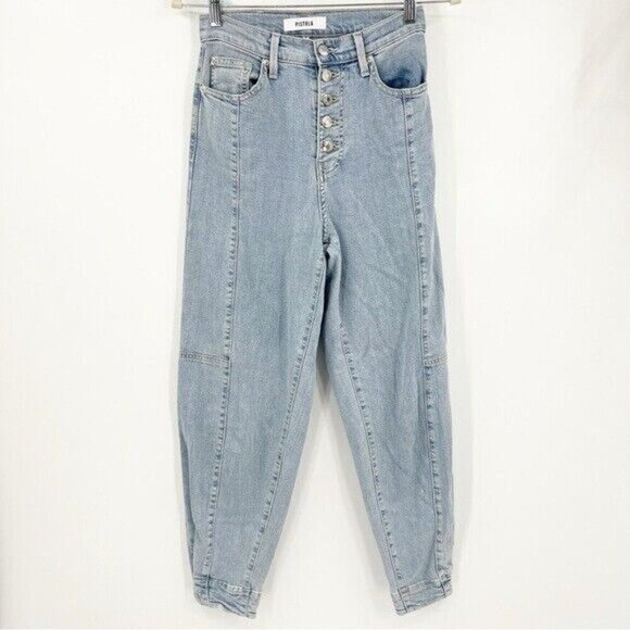 Pistola Silva High-Waisted Jeans 24 Barrel Leg Light Wash Trendy - Picture 1 of 10
